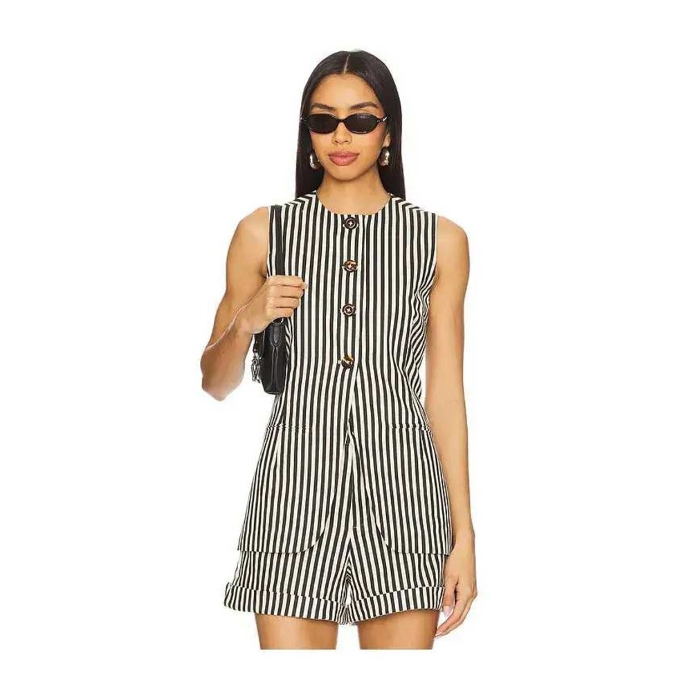 Simon Miller Black White Striped Linen Cotton Vest Button Front Size 12